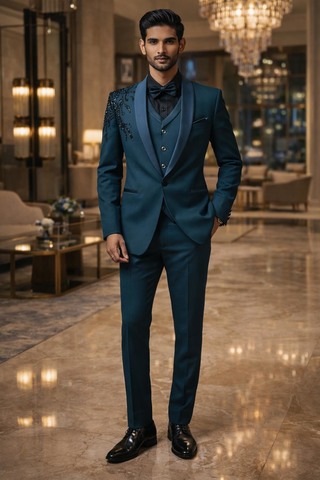 Smoking bleu luxe col châle