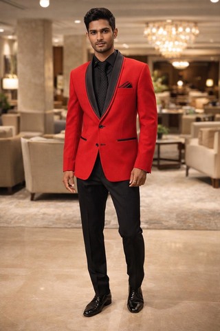 Costume tuxedo rouge 5 pièces homme