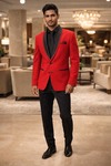 Mens Red Shawl Lapel Tuxedo Suit 5 Piece Black Tie Wedding Formal Outfit