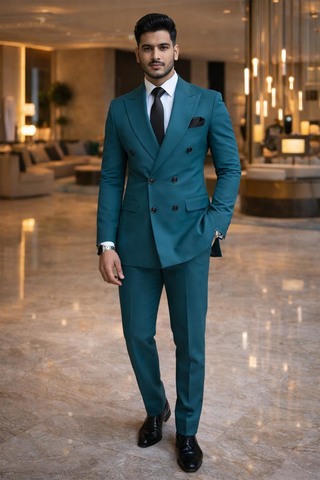 Traje azul verdoso cruzado 3 piezas