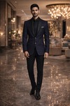 Mens Black and Navy Shawl Lapel Tuxedo Suit 6 Piece Wedding Formal Pro