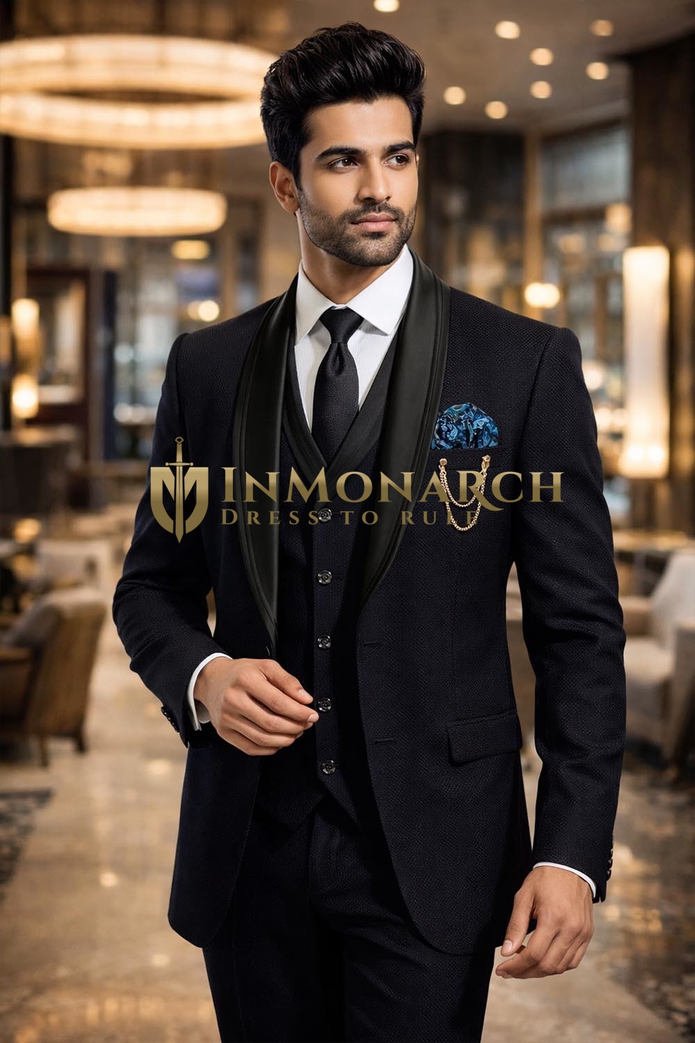 Esmoquin negro clásico hombre 4 piezas