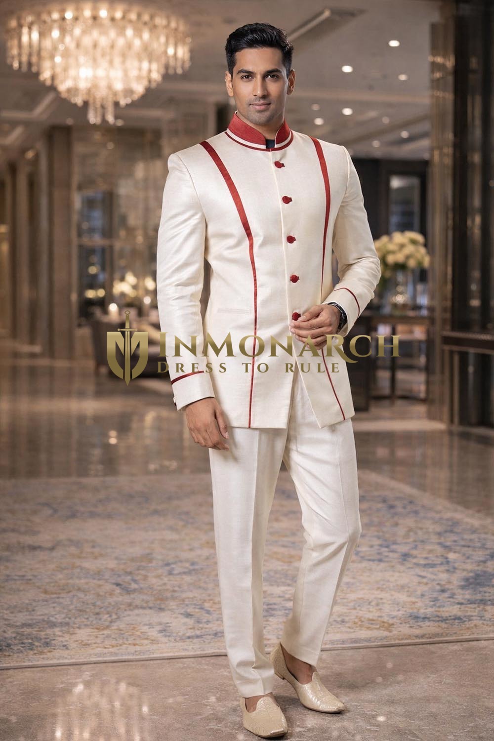 Traje esmoquin crema compromiso hombre