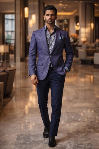 Traje novio lino morado elegante