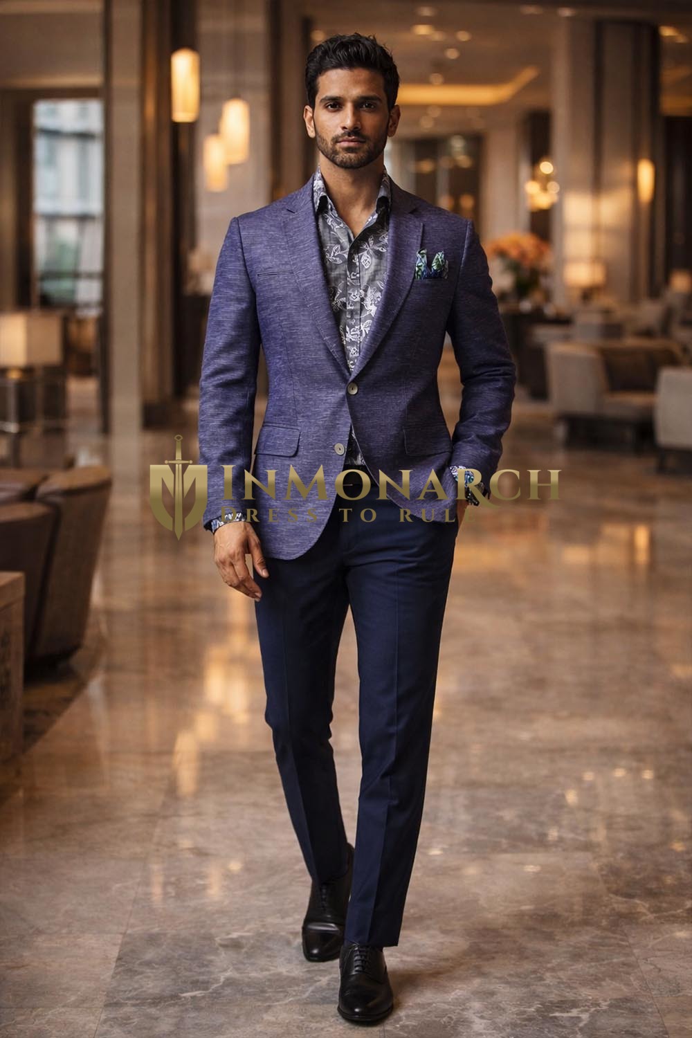 Traje novio lino morado elegante
