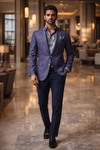 Traje novio lino morado elegante