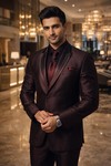 Mens Wine Traditional Two Button Tuxedo Suit 6 Piece Wedding Wear