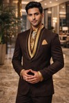 Mens Dark Brown 6 Piece Tuxedo Suit Royal Party Formal Evening Outfit