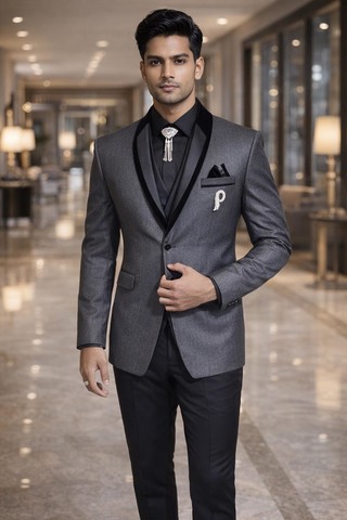 Esmoquin gris solapa terciopelo negro hombre
