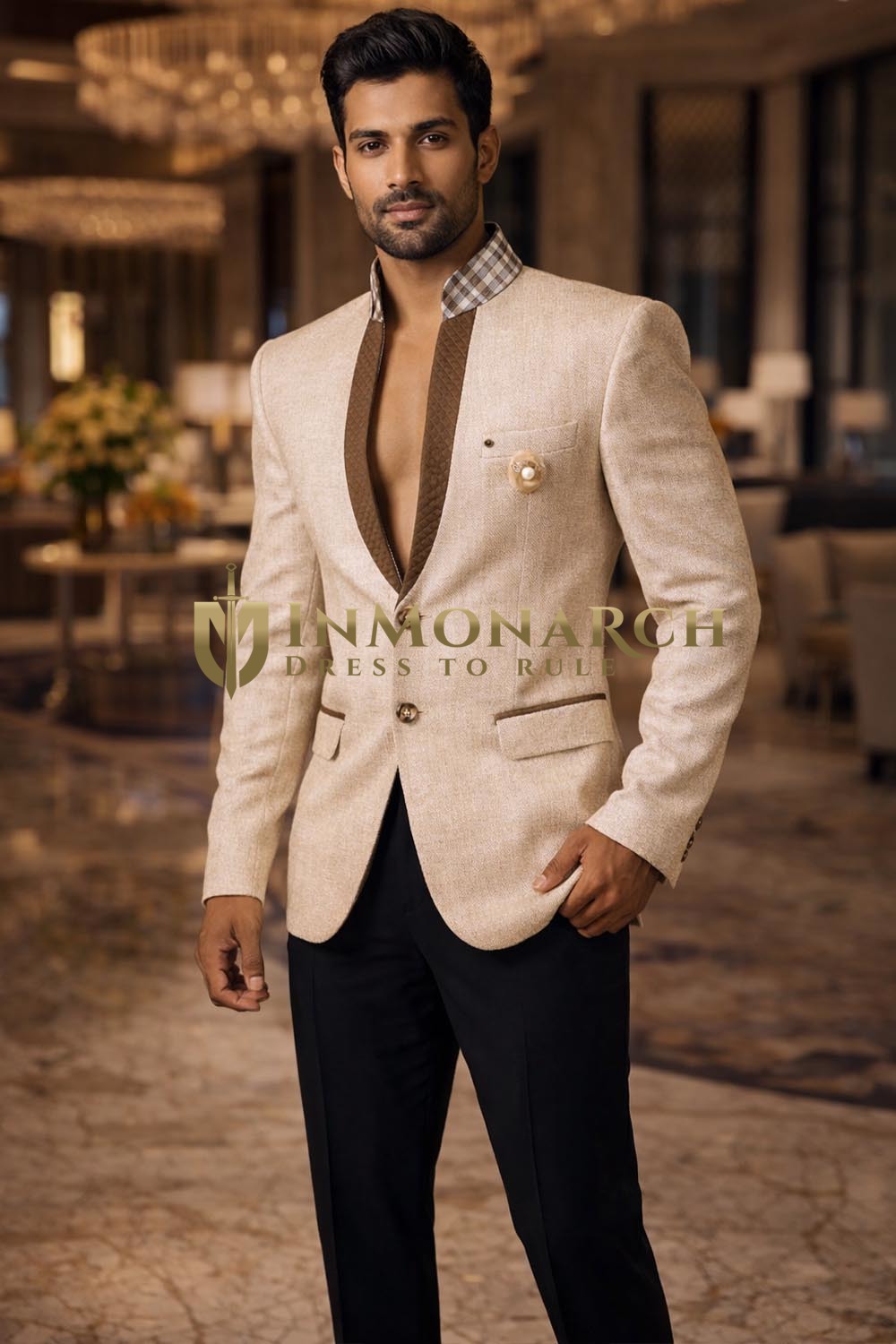 Esmoquin marfil jute con apliques