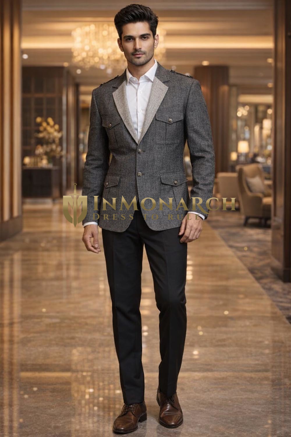 Mens Gray Linen Safari Blazer 1 Piece Notch Lapel Casual Formal Wear