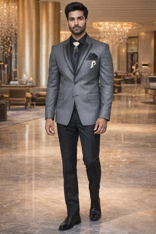 Designer Smoking grau Schalkragen 7-teilig Herren