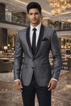 Mens Gray Shawl Collar 5 Piece Tuxedo Suit for Wedding & Formal Wear