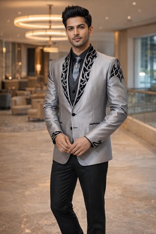 Traje boda cuello alto patchwork