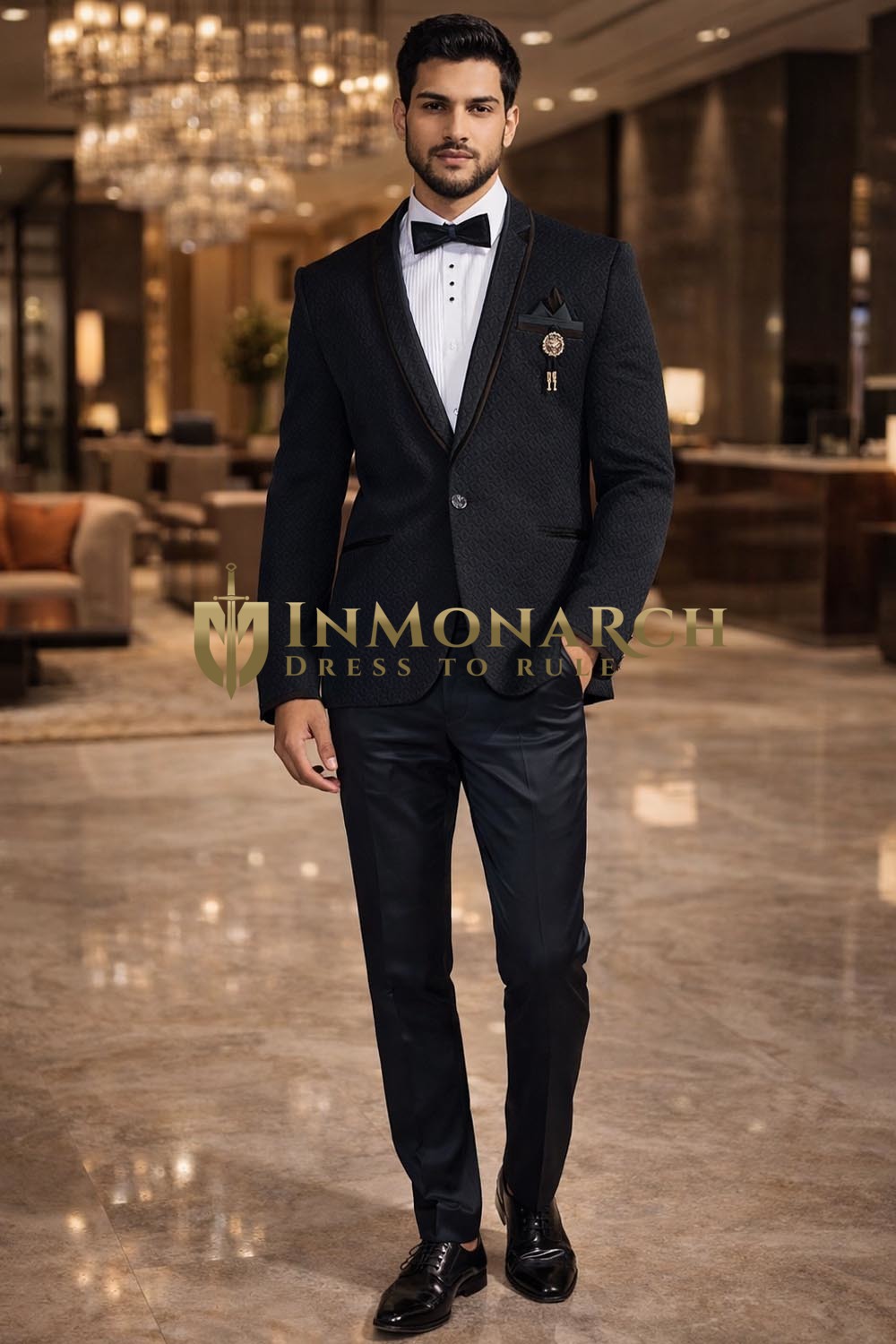 Mens Navy Blue Single Button Notch Lapel Tuxedo Suit Formal Event Wear