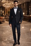 Mens Navy Blue Single Button Notch Lapel Tuxedo Suit Formal Event Wear