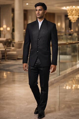 Veste noire tendance col en V trois boutons