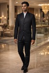 Mens Black V Neck 3 Button Bandhgala Jacket Designer Party Wear Coat