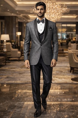 Mens Gray 3 Piece Tuxedo Suit One Button Formal Wedding Outfit Wear