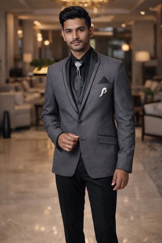 Mens Gray Peak Lapel Tuxedo Suit 2 Pc Groom Wedding Formal Party Wear
