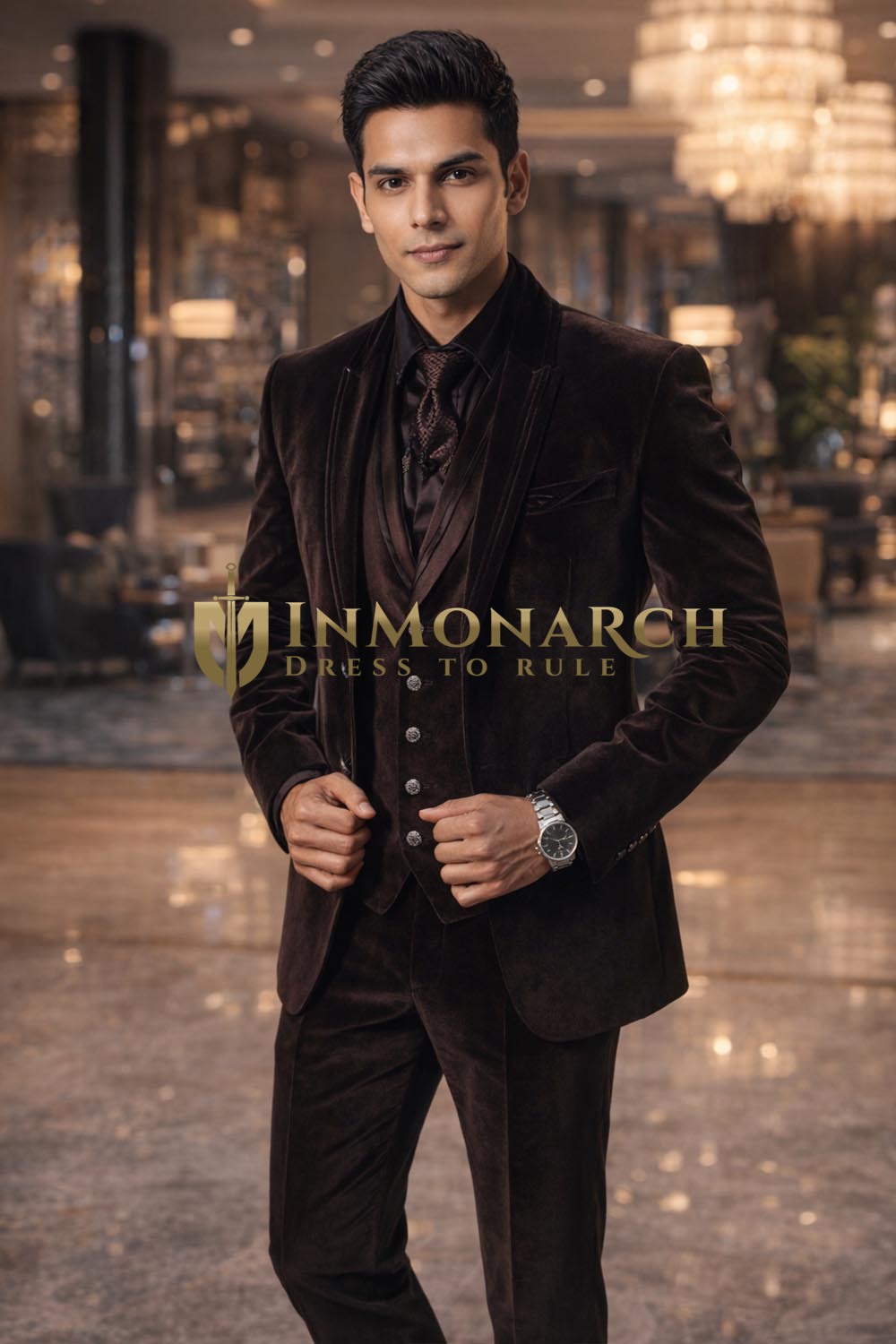 Mens Brown Two Button Tuxedo Suit 7 Pc Groom Wedding 