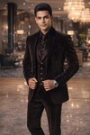 Mens Brown Two Button Tuxedo Suit 7 Pc Groom Wedding 