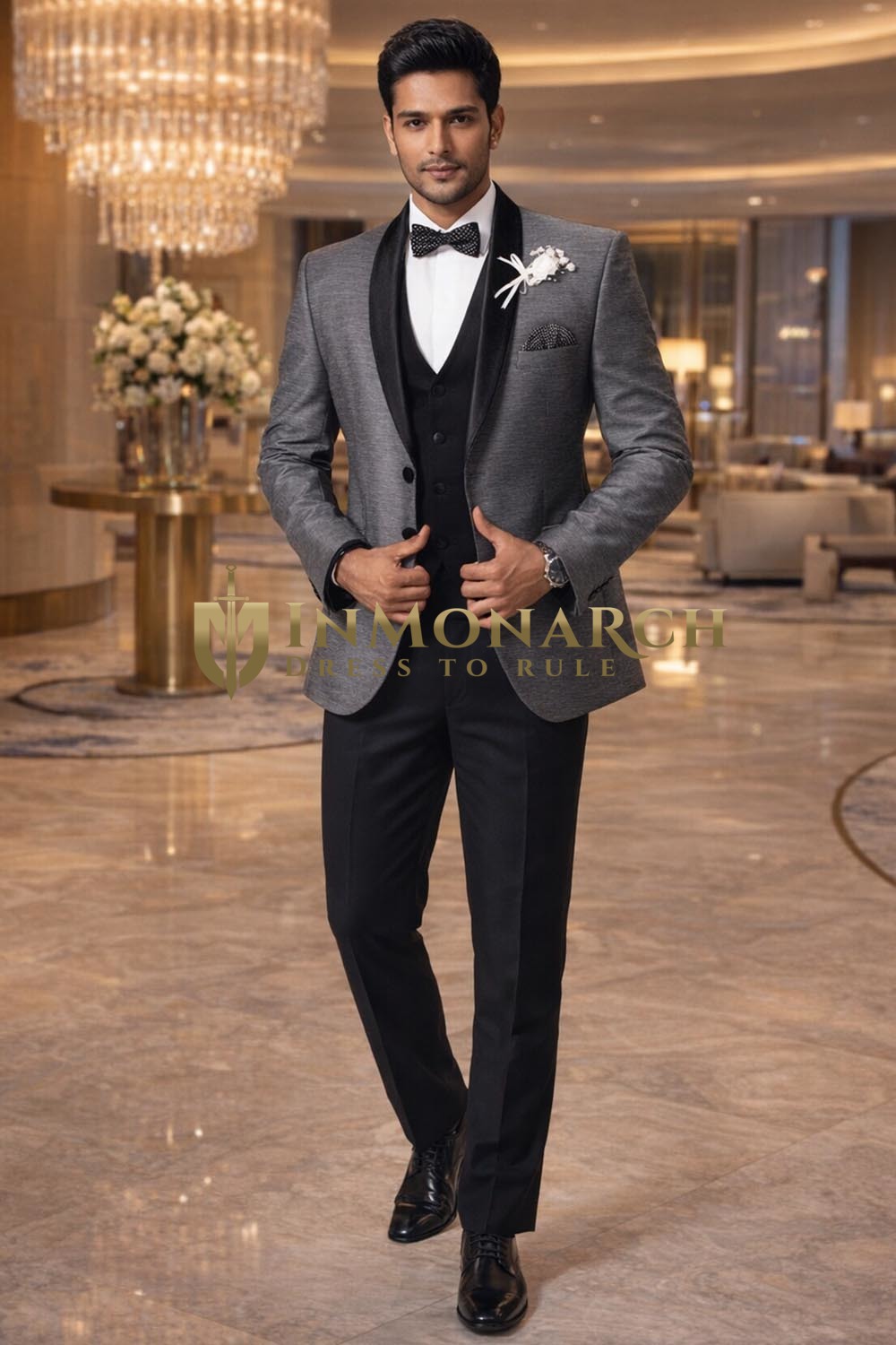 Mens Gray Shawl Collar Tuxedo Suit 7Pc Groom Wedding Formal Party Wear