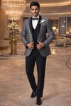 Mens Gray Shawl Collar Tuxedo Suit 7Pc Groom Wedding Formal Party Wear