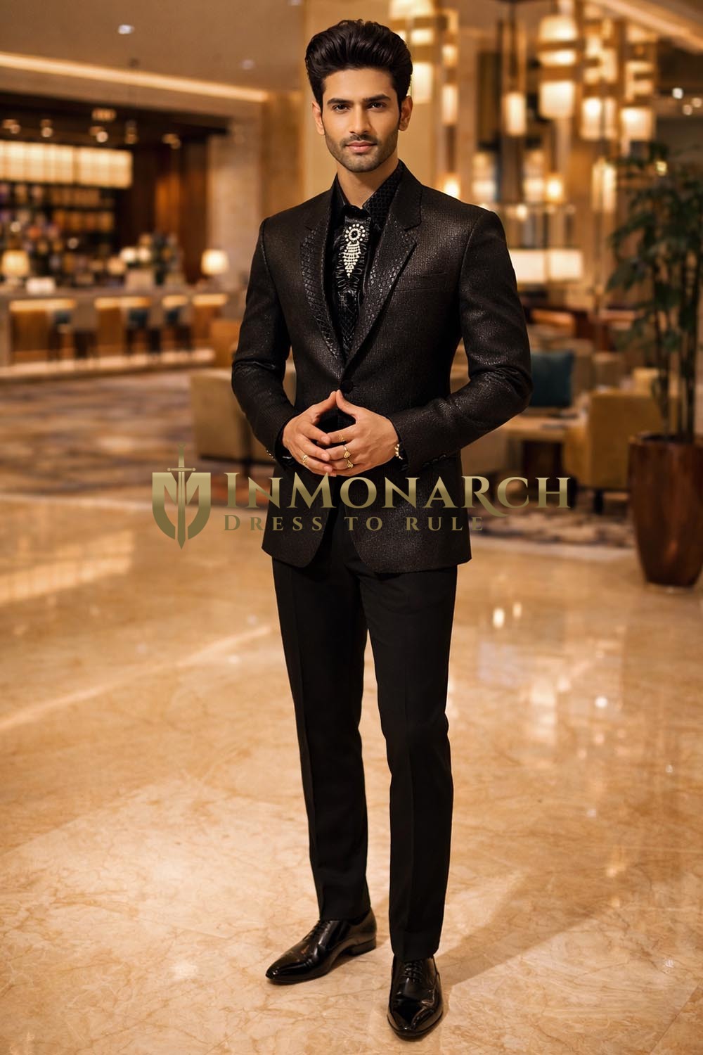 Mens Brown 5Pc Tuxedo Suit for Groom and Wedding 