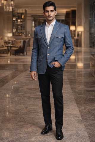 Blazer safari traditionnel lin denim