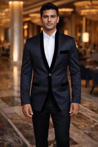 Blazer bleu marine slim de soirée
