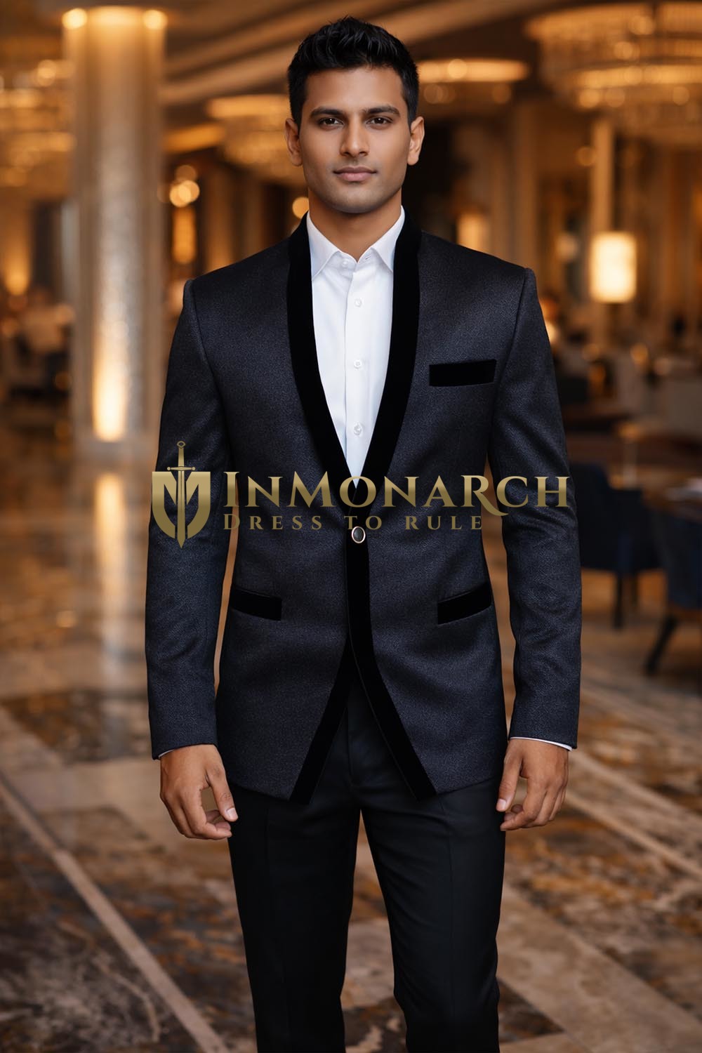 Mens Navy Blue V Neck 2 Button Slim Party Wear Blazer