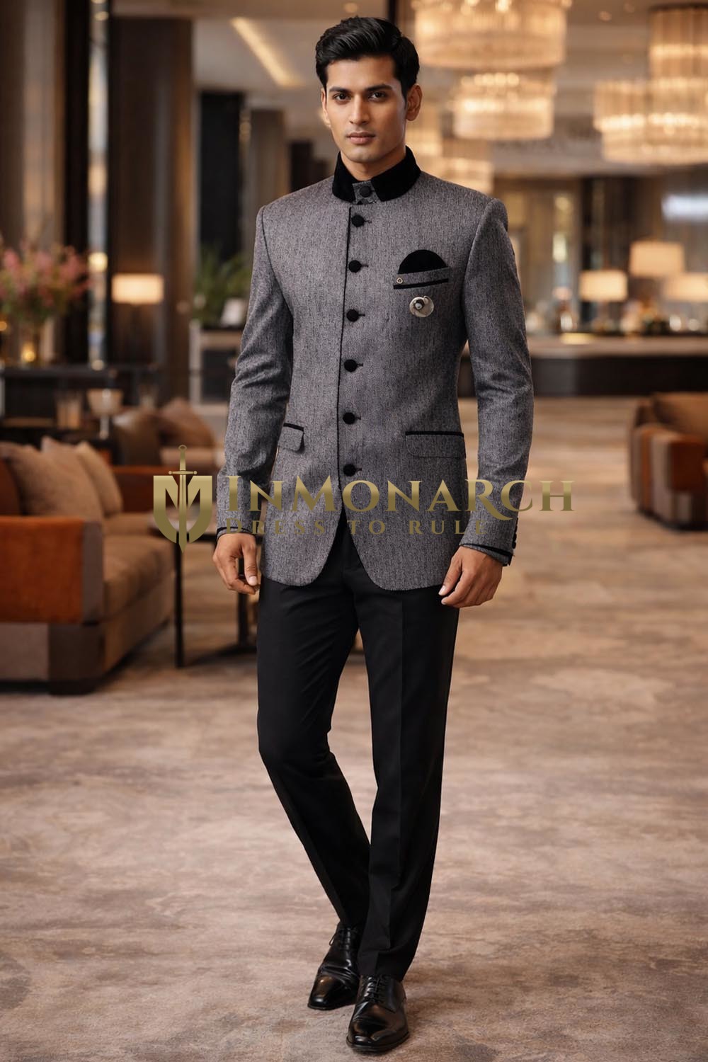 Mens Royal Touch Gray Tuxedo Suit 4Pc Wedding Formal Wear