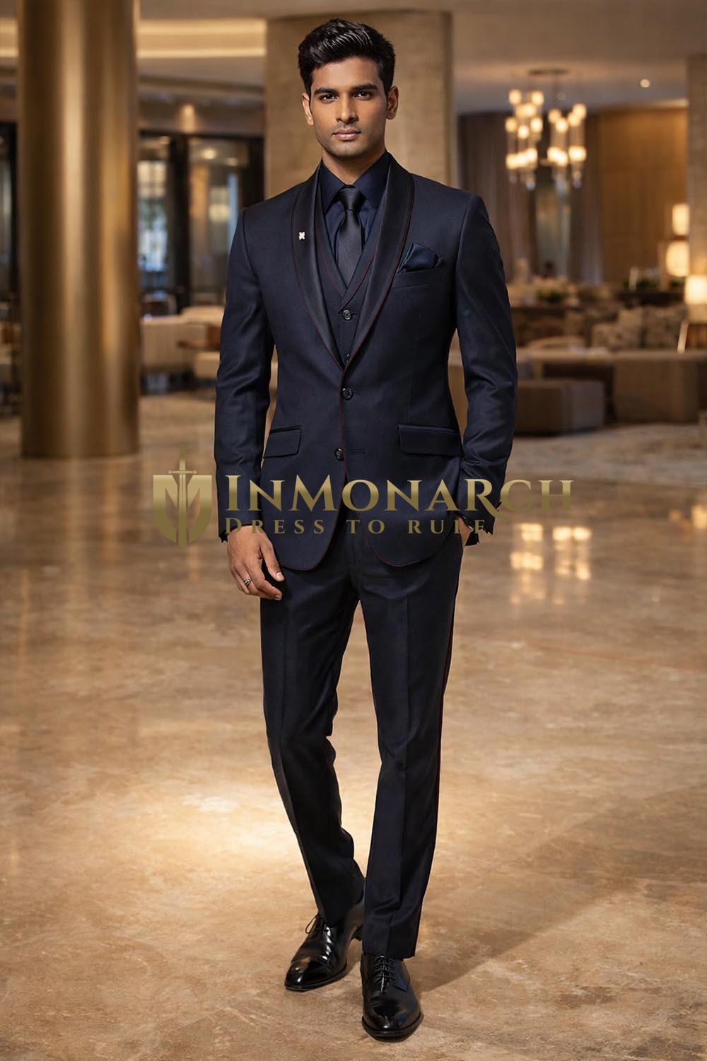 Mens Purple Gray Formal Tuxedo Suit 6Pc Wedding & Party Wear