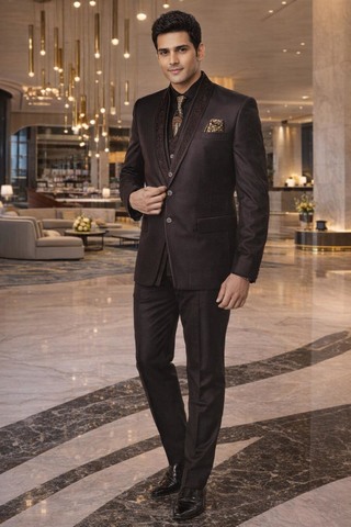 Traje diseñador marrón 2 botones 7 piezas