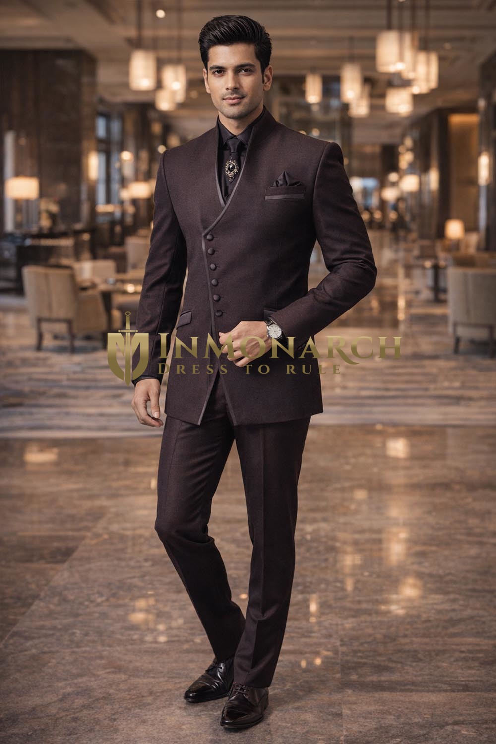 Mens Brown Six Button Tuxedo Suit 6 Pc Royal Touch Formal Wedding Wear