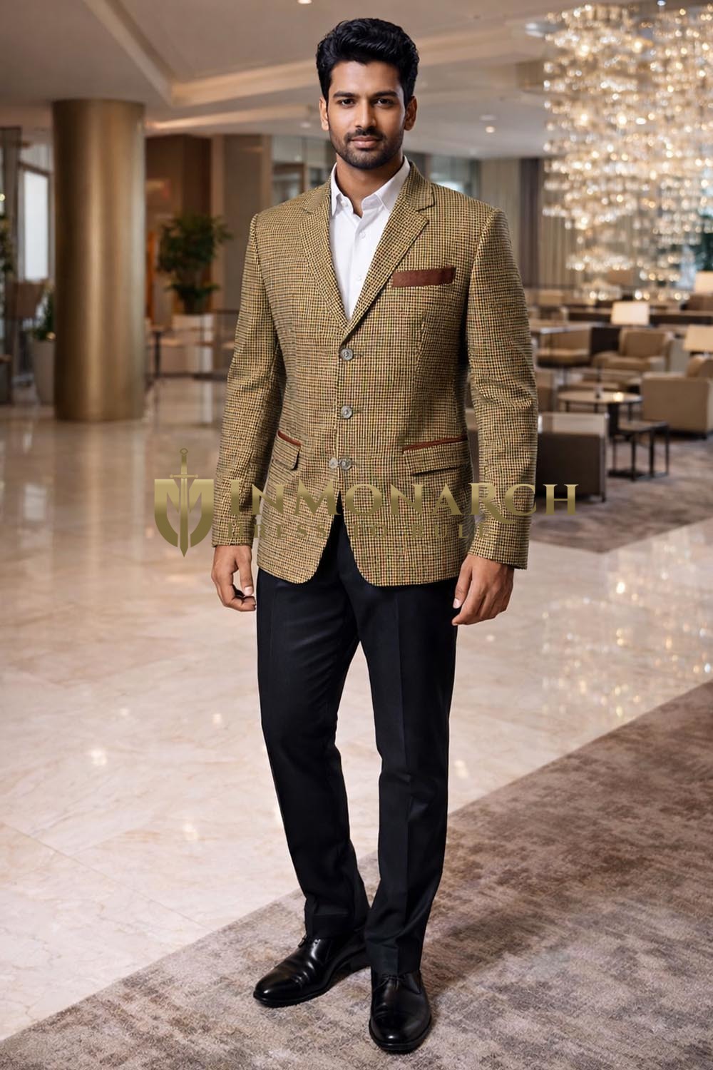 Mens Tweed Blazer Partywear polywool Formal Jacket 