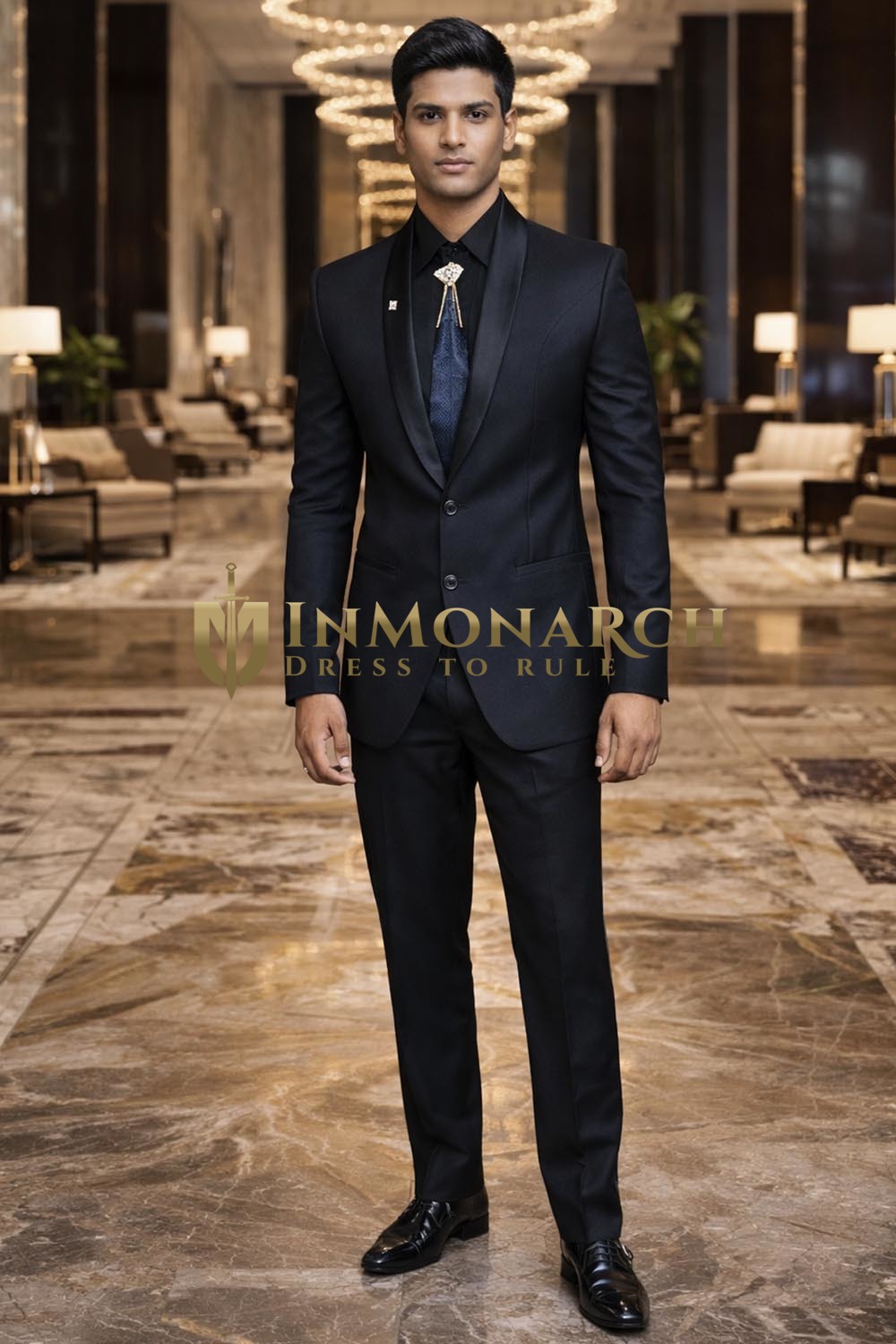 Mens Black Two Button Tuxedo Suit 5 Pc Classic Wedding Formal Wear