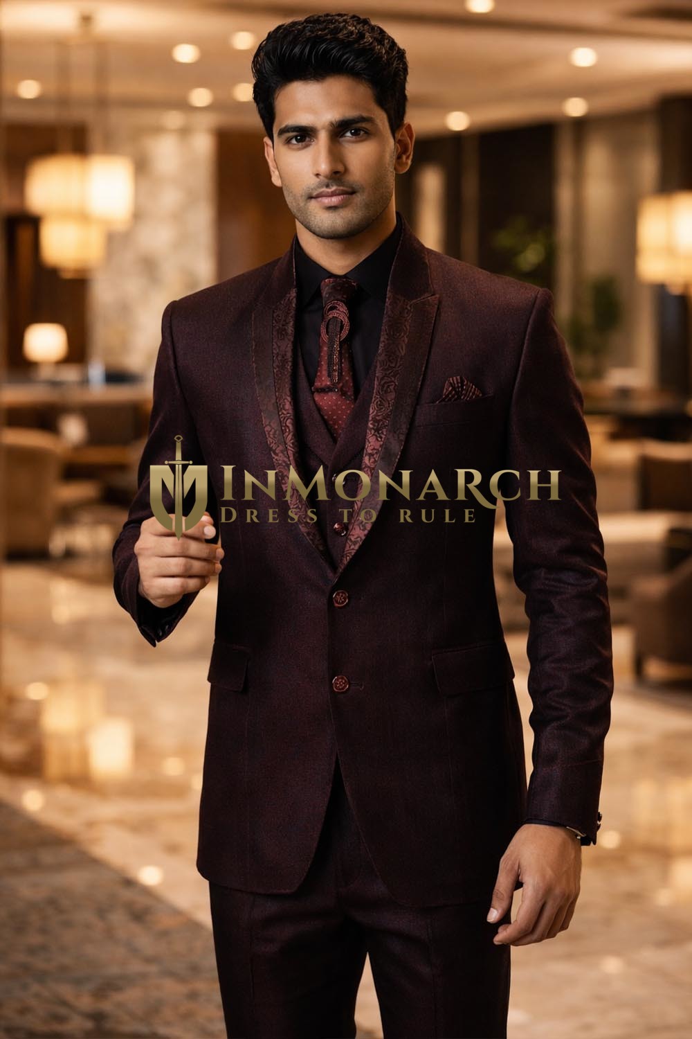 Traje esmoquin marrón moderno elegante