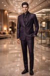 Mens Wine Two Button Tuxedo Suit 7pc Classic Wedding Formal Wear