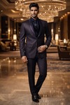 Esmoquin gris púrpura con parches azul 5 piezas