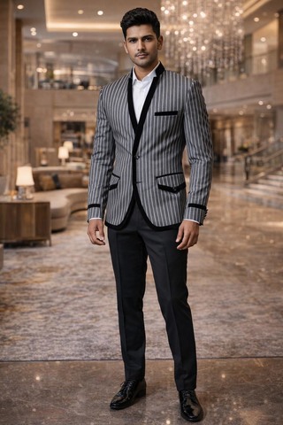 Blazer gris col mandarin