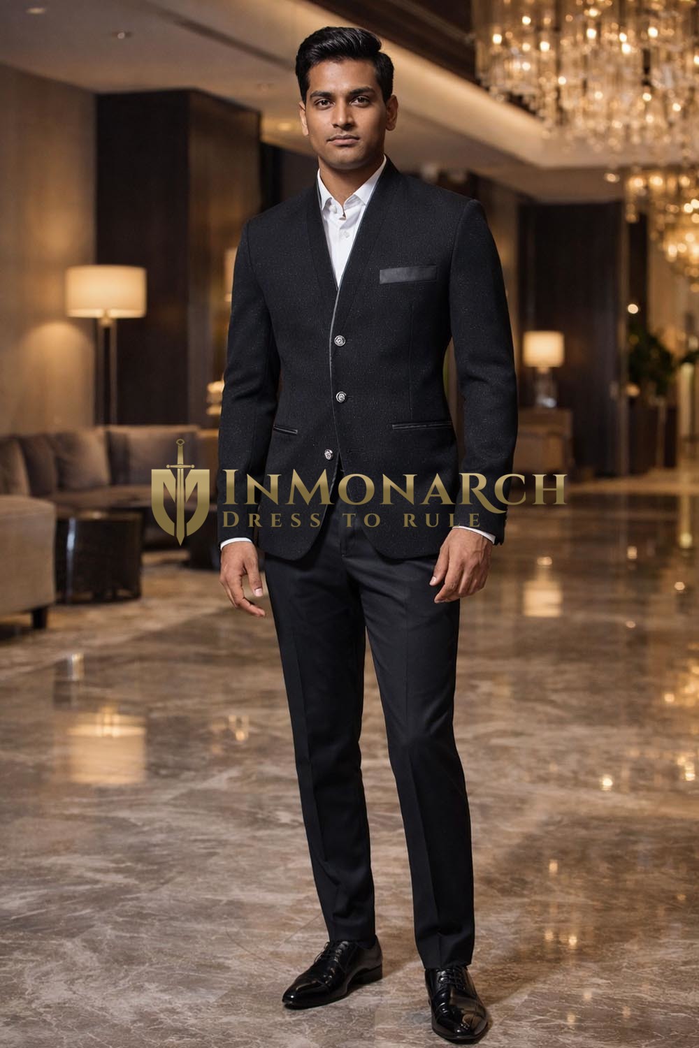 Mens Black 1 Piece Pinstripe V Neck Jacket Partywear Evening Blazer