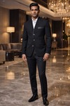 Mens Black 1 Piece Pinstripe V Neck Jacket Partywear Evening Blazer