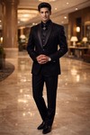 Mens Black 7 Piece Designer Tuxedo Suit Luxury Wedding Reception Wear