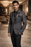Mens Purple Gray 6 Piece Shawl Collar Tuxedo Suit Wedding Reception Wear
