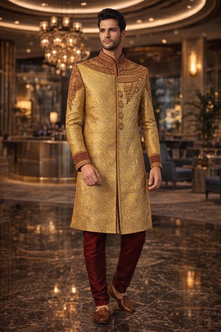 Traje indo occidental bordado beige
