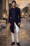 Indo-Western Sherwani Marineblau Bräutigam