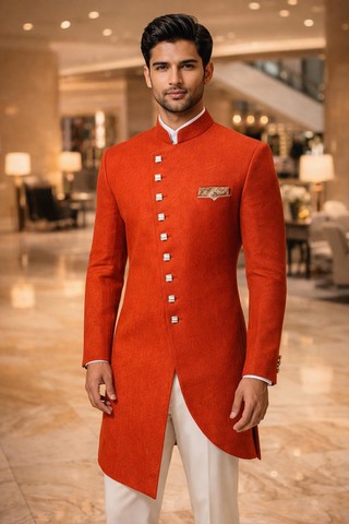 Traje indo occidental rojo asimétrico