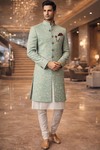 Mens Turquoise Blue Indo Western 3 Pc Groom Wedding Designer Outfit Wear
